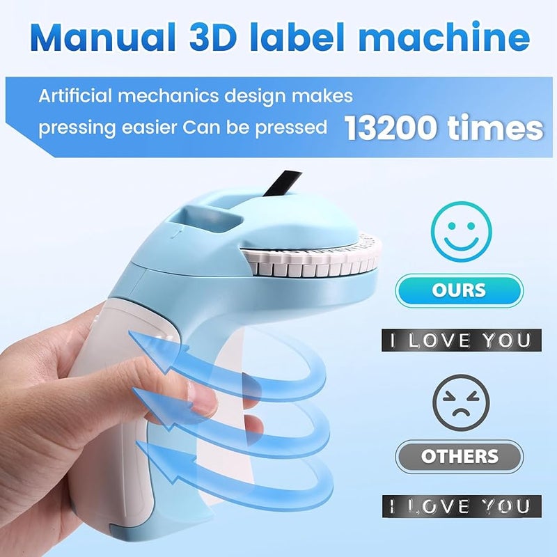 Portable 3D Embossing Label Printer Manual DIY Typewriter Blue - Image 4
